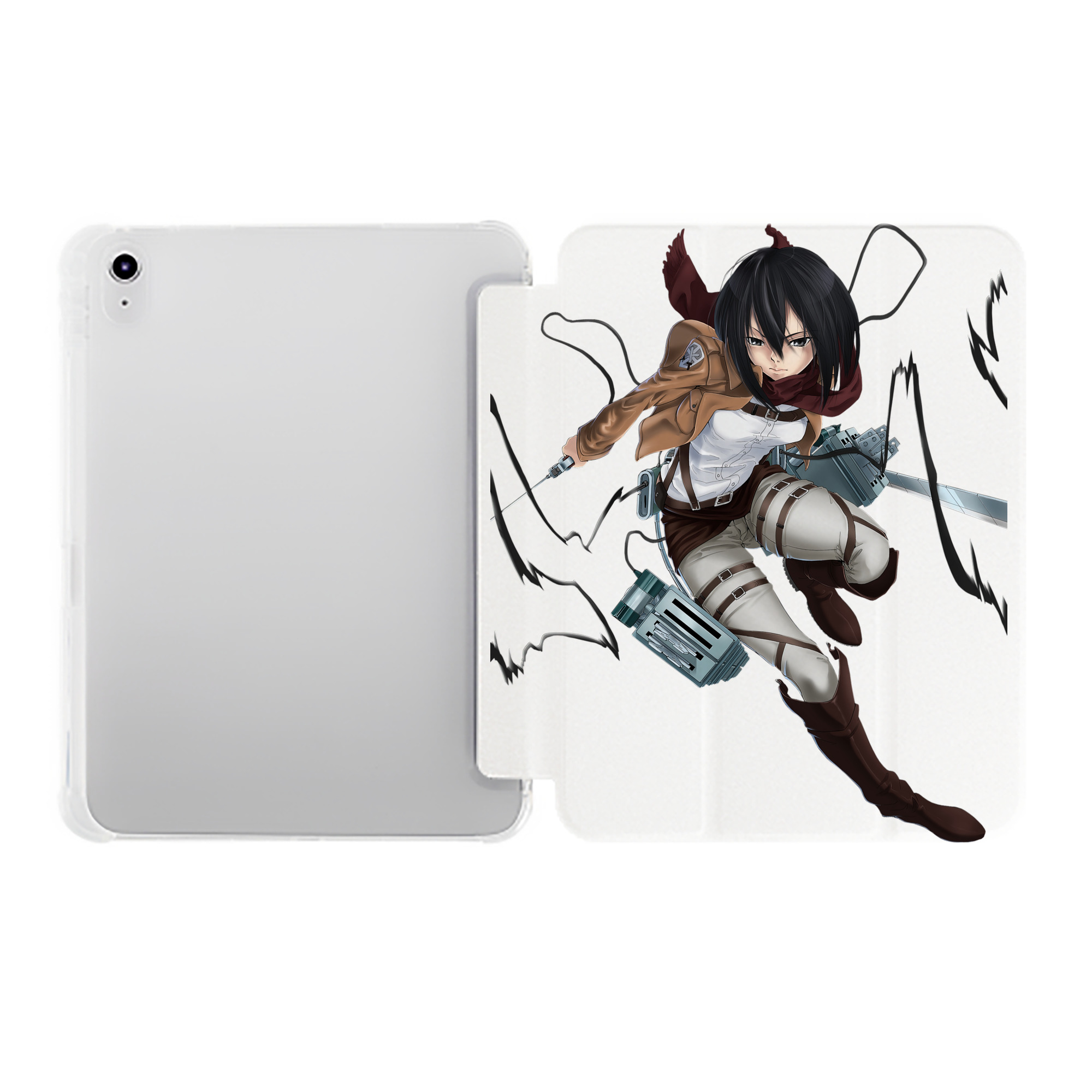 （画像用） 進撃の巨人 ミカサ·アッカーマン Attack on Titan Mikasa Ackerman IPad ケース ペン収納付き 三つ折りスタンド PUレザー×シリコン 対応機種9.5/10.5/10.9インチ